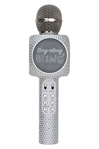 Sing-Along Bling Bluetooth Karaoke Microphone with LED for Karaoke Speaker | Rechargeable Bedazzled Microphone, Wireless Karaoke Microphone with LED Lights, SD Card Slot, Skip Tracks - Confetti Bling - color: Silver Bling