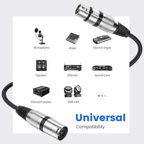 MOSWAG XLR to XLR Cables, 3.28FT/1M XLR Microphone Cable, Mic Cable 3 Pin Balanced Shielded XLR Cable for Speaker Wire, DJ Equipment, Audio Sound Consoles,Recording Studio,Recording Microphones - size: 3.28FT/1M