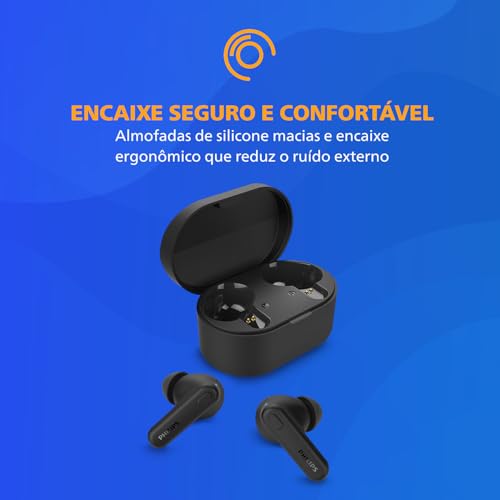 PHILIPS TAT1108 Wireless Earbuds,True Wireless Headphones,Powerful Bass with 6 mm Driver,Clear Call with AI Mic,15-Hour Battery Life,Bluetooth v5.3,IPX4 Rating,Ergonomic Design for Comfort,Black - size: With tips, style: T1108|Slim design