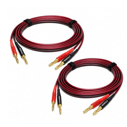 Speaker Wire with Banana Plugs 12AWG, 600-Strand OFC Pure Copper, 6ft x 2 Pack, 4mm Gold Plated, Braided, Home Theater Stereo Bookshelf Audiophile AV Receiver