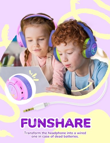 iClever BTH18 Kids Bluetooth Headphones LED Lights for Toddler Boys Girls | SafeSound Tech, 43H Playtime Stereo Sound, USB C Charging AUX Cable, Over Ear Kids Headphones Wireless for iPad/Tablet/Travel - color: B-Blue/Pink