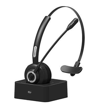 MERAIJIN Trucker Bluetooth Headset Wireless Headset with Microphone | OverHead Headphones with Noise Cancelling Sound On Ear Car Earphones Office Earpiece for Cellphone Call Center Bluetooth V5.0