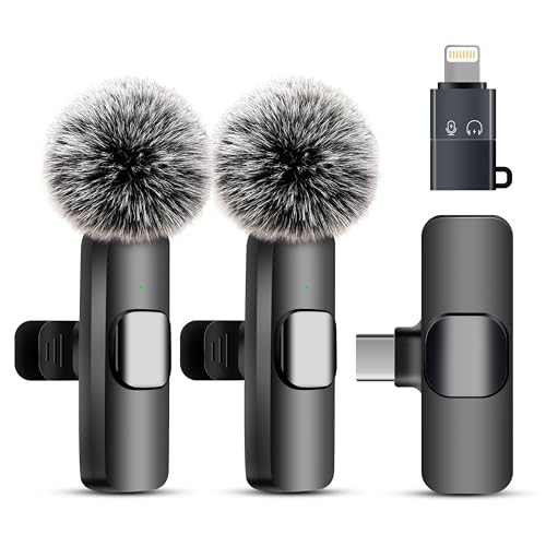 Wireless Microphone for iPhone iPad and Android Phone, 2 Pack Wireless Lavalier Lapel Mic with Noise Reduction, Plug and Play Mini Microphone for Video Recording Interview Podcast YouTube TikTok Vlog - size: All iPhones & Androids (USB-C + Lightning)