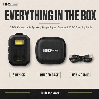 ISOtunes Sidekick Wearable Bluetooth Speaker, Clip On Bluetooth Speaker | 20-hour battery, Bluetooth 5.4 with mic, magnetic clip, LED light, USB-C charging, IP67, MIL-STD-810H drop tested