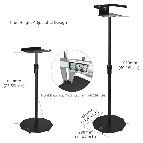 Dual Orientation Floor Stand for Sonos Five | Vertical or Horizontal Speaker Mount | Height Adjustable (25.6” - 40.2”) | Heavy Duty 6mm Steel, 44lb Load Capacity