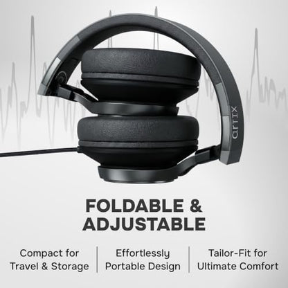 Artix Over Ear Headphones Wired with Mic, Corded Head Phones (3.5mm Jack) - color: Onyx Black