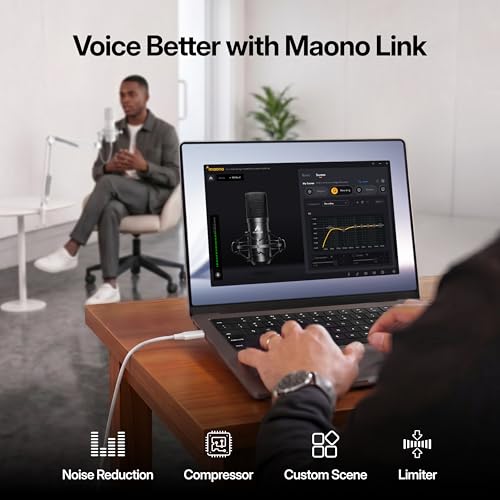 MAONO USB XLR Condenser Microphone with Headphones: PC Computer Podcast Cardioid Metal Mic Kit for Recording, Studio, Singing, YouTube (A04 Gen2 White+MH601)