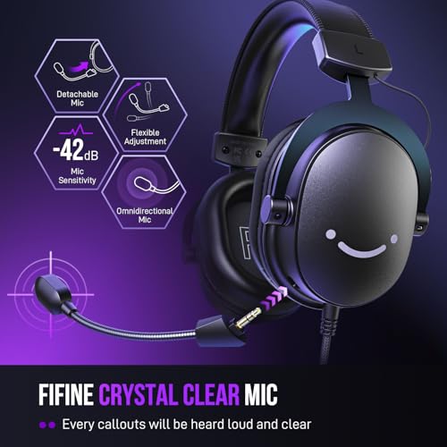 FIFINE H9 Wired Gaming Headset with Microphone, 3.5mm and USB Connectivity | 50mm Drivers, 7.1 Surround Sound, Lightweight, Soft Ear Cusion, Detachable Boom Mic, USB Control Box, for PC, Xbox, PS4/5 - color: Black