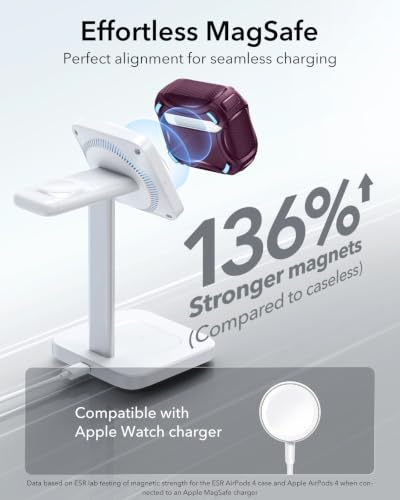 ESR for AirPods 5/4 Case, Compatible with MagSafe, Burgundy - color: Burgundy, size: AirPods 5&4 Case