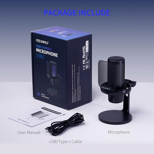 FEELWORLD VM1 Black USB Gaming Condenser Microphone for pc, Desktop Stand - color: Black