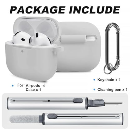 for Airpods 4th Case Cover, Come with Cleaner Kit,Soft Skin Silicone Case Cover with Keychain, Full Protective Case for Men and Women, Compatible with AirPods 4th Generation Case,Grey - color: B9-Grey