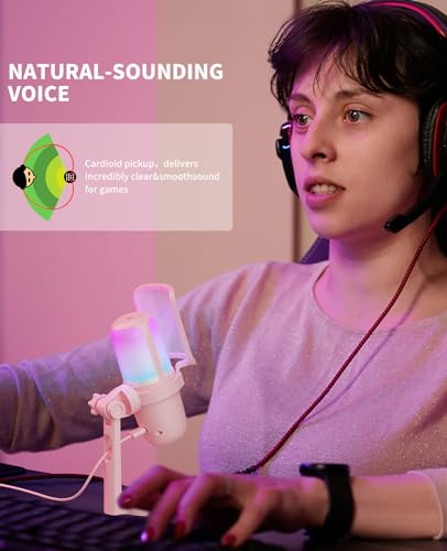 USB Condenser Microphone, Gaming Mic for PC/PS5 Podcast Streaming - color: Pink