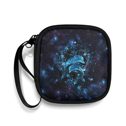 Headphones Carrying Case, Dolphin Blue Protective Shell Travel Bag for Cable, Charger Storage for Earphone, Earbud, Earpieces - color: Dolphin Blue