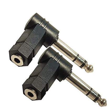 6.35mm 1/4In TRS to 3.5mm Right Angle Stereo Adapter 90Degree2Pcs | 3 Pole Male to 3.5mm Female Stereo AUX Headphone Audio Right Angle Converter Connector