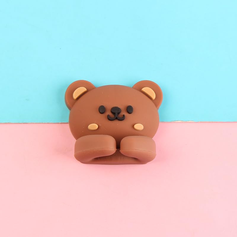6pcs Cute Silicone Bear Desktop Cable Organizer with Hooks, Multi-Functional Wire Fixer for Mouse Earphone Data Cable, Traceless No-Nail Desk Drawer Utility Hooks
