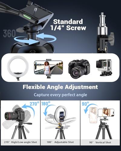 Vlogging Kit for iPhone/Android, 10'' Selfie Ring Light with 57'' Stand - size: 57" Tripod with 10" Ring Light