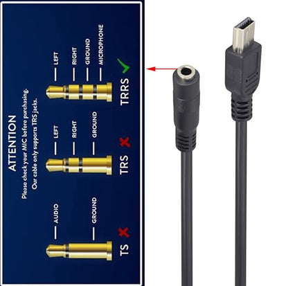 3.5mm to Mini USB Cable Mini USB Male to 3.5mm Female Audio Cable | 3.5 Female TRRS 4-Pole Jack to 5 Pin Mini USB Male Mic Cord Adapter Cable [1Ft/30cm-2Pack]