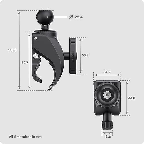 TUSITA Tough-Claw Small Clamp Base with 1" Ball B Size for Rails 0.625" to 1.5" in Diameter