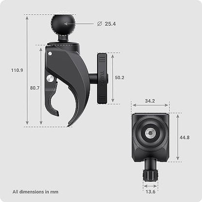 TUSITA Tough-Claw Small Clamp Base with 1" Ball B Size for Rails 0.625" to 1.5" in Diameter