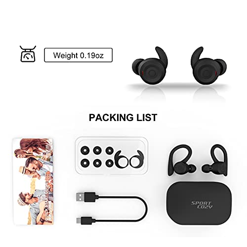 Loluka Over Ear Wireless Bluetooth Earbuds with Ear Hooks - Waterproof, Small, Noise Cancelling Headset for Workout, Sport, Gym - color: Black