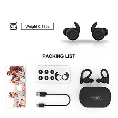 Loluka Over Ear Wireless Bluetooth Earbuds with Ear Hooks - Waterproof, Small, Noise Cancelling Headset for Workout, Sport, Gym - color: Black