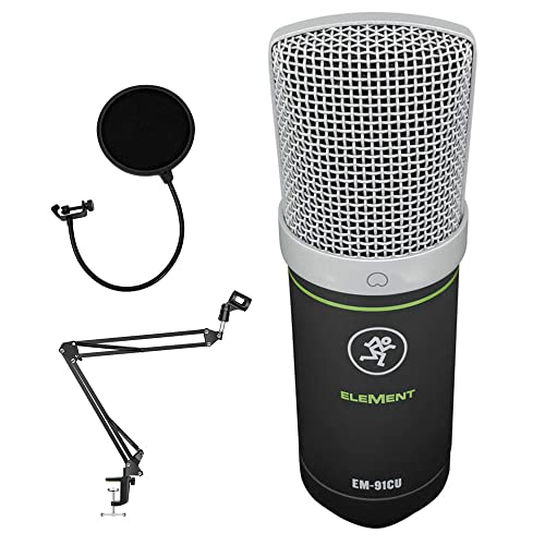 Mackie EM-91CU USB Condenser Microphone Bundle with Mic Boom Scissor Arm Stand & Pop Filter