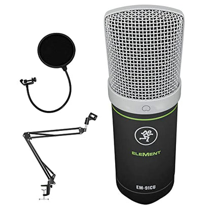 Mackie EM-91CU USB Condenser Microphone Bundle with Mic Boom Scissor Arm Stand & Pop Filter