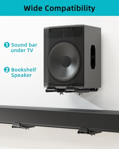 HCMOUNTING Soundbar Mount Under TV, Depth Adjustable 3.7”-6.3”, Hold 33lbs | Sound Bar Mounts for Samsung, Bose, Vizio, Sony, Sonos and More, All-round Soft Pads Reduce Vibration and Scratching, Black