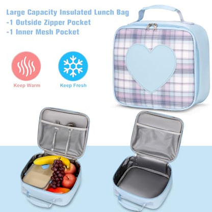 ACESAK Backpack for Girls with Headphones - Girls Backpack with Lunch Box, Pencil Case & Kids Headset - 3.5mm Wired Headphones for School Bookbag Schoolbag Set Back To School Gift (Blue) - color: Blue