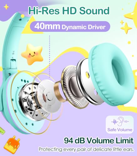 INFURTURE Kids Headphone for School with Microphone, 3.5mm Wired Headphone | Adjustable for Boys/Girls, Soft Ear Muffs, Volume Limit, Foldable, Lightweight On-Ear Headphones for ipad/Travel/Tablet - color: Green