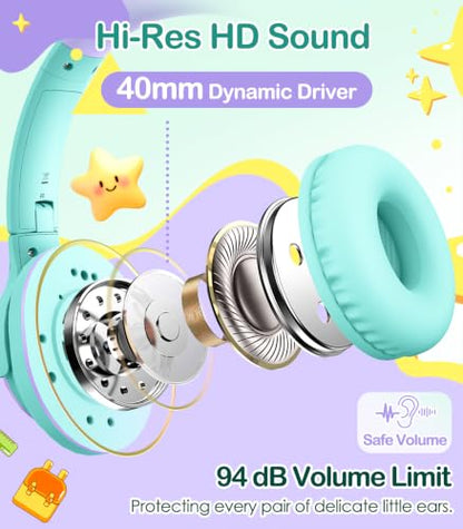 INFURTURE Kids Headphone for School with Microphone, 3.5mm Wired Headphone | Adjustable for Boys/Girls, Soft Ear Muffs, Volume Limit, Foldable, Lightweight On-Ear Headphones for ipad/Travel/Tablet - color: Green
