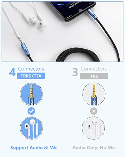 3.5mm Headphone Extension Cable Nylon Braid 8 FT TRRS Male to Female | Metal Shell, Premium 4 Pole 1/8 Stereo Auxiliary Aux Audio Jack Extension Cable for PC, Smartphone, Speaker, Soundbox - size: 8 ft