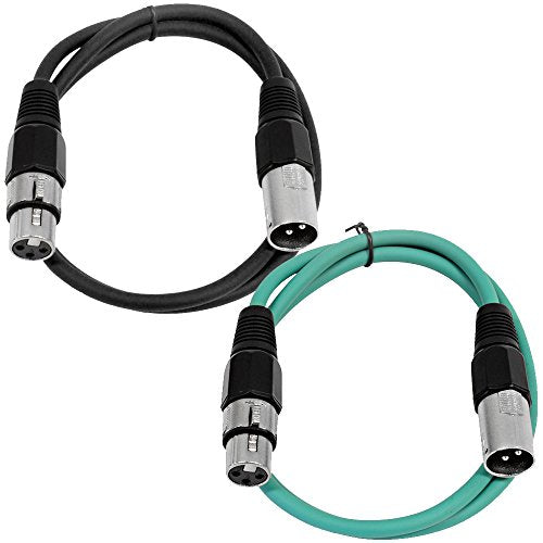 Seismic Audio - SAXLX-2-2 Pack of 2' XLR Male to XLR Female Patch Cables - Balanced - 2 Foot Patch Cord - Black and Green - color: Black and Green