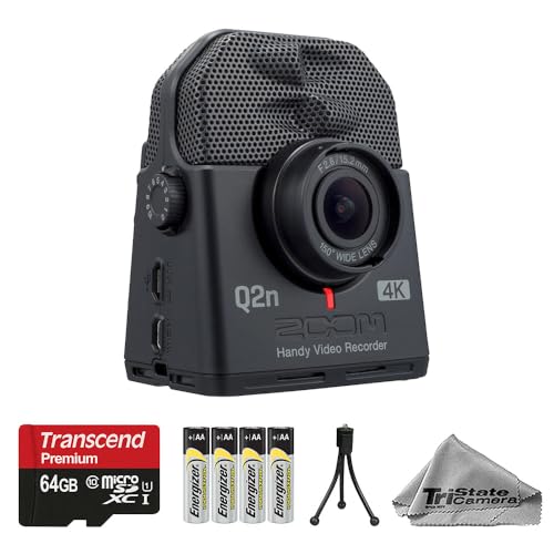 Zoom Q2n-4K Handy Video Recorder with 64GB Memory Card, Batteries & Flexible Table-Top Mini Tripod – 4K Ultra HD, Wide-Angle Lens, Stereo Mics, USB Webcam – Basic Kit - style: Zoom Q2n-4K + Flexible Table-Top Mini Tripod