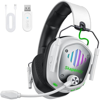 Wireless Gaming Headset for PS5 PS4 PC, Foldable RGB & ENC Mic | 2.4GHz ≤20ms Low Latency, Bluetooth for Switch, Mac & Mobile, 50mm Drivers, 50H Playtime, Lightweight Fit for FPS & Team Play - color: Balck-Beige