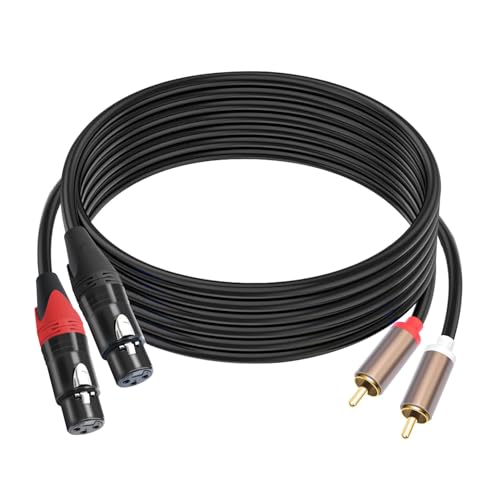 RCA to XLR HiFi Audio Cable 16 Feet, 2 RCA Male to 2 XLR Female, Black with Red/Black Tail, 4N OFC Wire and Gold-Plated Conductors for Amplifier, Mixer, Microphone - size: 16FT, style: 2 RCA Male to 2 XLR Female