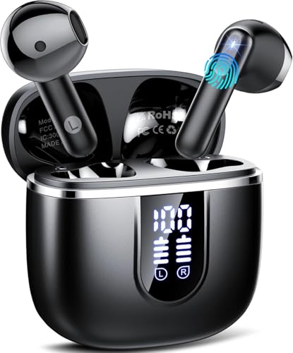 Wireless Earbuds, Bluetooth 5.4 Headphones with 3D Bass Stereo Sound, 40H In-Ear Buds with 4 ENC Noise Cancelling Mic, Ultralight Bluetooth Earbuds USB-C LED, IP7 Waterproof Earphones for Android iOS - color: Black