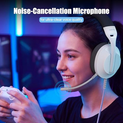 WIRWTRU Wired Gaming Headset for PS5, Xbox, Xbox Series X|S, PC, PS4 | 198g Lightweight Design, Noise Cancelling Microphone, Soft Earmuffs, 3.5mm Jack for Gaming & Work - color: White&Black
