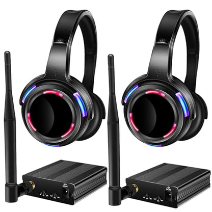 Professional Silent Disco LED Wireless Headphones and RF LED Silent Disco Earphones for iPod MP3 DJ Music Pary Club (2 led Headphone + 2 Transmitter) - color: 2 led headphone + 2 transmitter