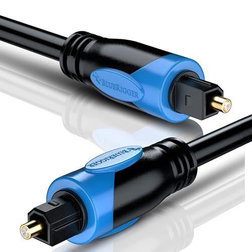BlueRigger Toslink - Digital Optical Audio Cable - 50FT - (Fiber Optic Cable, in-wall CL3 Rated, 24K Gold-Plated) S/PDIF Digital Audio Optical Cable for Soundbar, Home Theatre, TV, Xbox, PS4 - size: 50FT