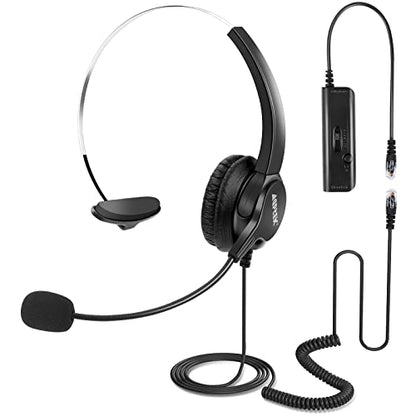 AGPTEK® Hands-Free Call Center Noise Cancelling Corded Headset | with Microphone, Monaural Headset Headphone for Desk Telephone, with 4-Pin RJ9 Crystal Head - size: Monaural Headset