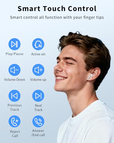 Wireless Earbuds, Bluetooth 5.4 Ear Buds Bass Stereo, Headphones with Noise Cancelling Mic, LED Display in Ear Earphones Clear Calls, IP7 Waterproof Bluetooth Earbuds for Phone/Android/iPad, White - color: White