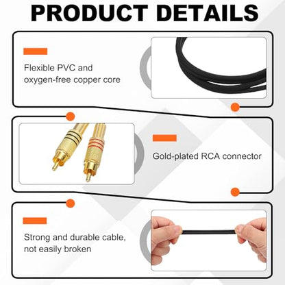 MECCANIXITY 2RCA Male to 2RCA Male Audio Stereo Cable, 6.6 ft RCA Subwoofer Cable with Gold Plated Plugs for Home Theater, HDTV, Amplifiers, Speakers, Black Cable Gold Shell - color: Black/Gold, size: 6.6 ft