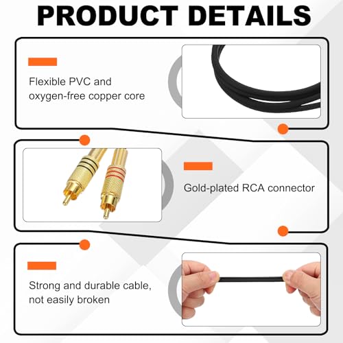 MECCANIXITY 2RCA Male to 2RCA Male Audio Stereo Cable, 1.6 ft RCA Subwoofer Cable with Gold Plated Plugs for Home Theater, HDTV, Amplifiers, Speakers, Black Cable Gold Shell - color: Black/Gold, size: 1.6 ft