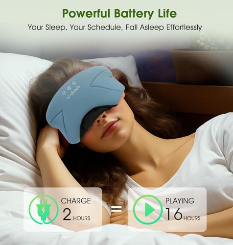 Sleep Mask with Headphones Bluetooth 5.4, LC-dolida Soft Bamboo Cotton Wireless Bluetooth Sleep Mask, Music Sleeping Headphones Cooling & Breathable, Ultra-Thin Stereo Speaker for Side Sleepers - color: Ash Blue