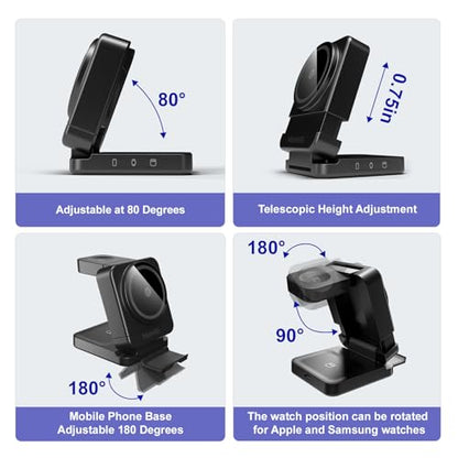 Foldable Wireless Charging Station, White, with 30W Adapter | Portable Magnetic Travel Charging Stand for iPhone & Samsung, Apple Watch & Galaxy Watch, AirPods & Galaxy Buds