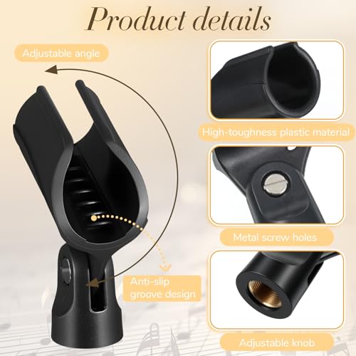 2 Pcs Universal Microphone Clip Holder, 5/8" Male to 3/8" Female Screw Adapter Adjustable Mic Clip Holder for Handheld Microphones and Recording Condenser