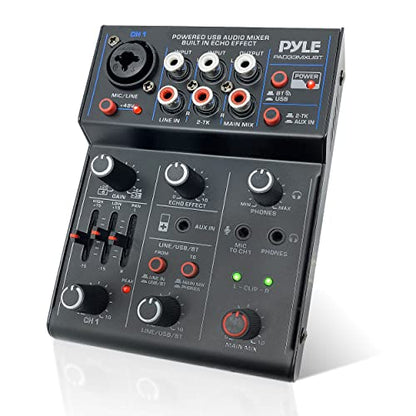 Pyle 3-Channel Professional Wireless DJ Audio Mixer - Bluetooth 5.0 - USB Interface - XLR+6.35mm Mic/Line/Guitar Input - 3.5mm Mic Input - RCA - AUX - Headphone Jack - +48V Phantom Power - PAD33MXUBT