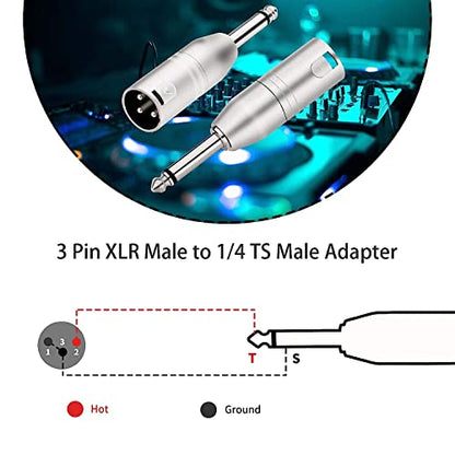 1/4 inch TS Mono to XLR Male Adapter, Unbalanced Quarter Inch TS Mono to XLR Male Converter Audio Connector - 2 Pack - style: 1/4 inch TS Mono to XLR Male Adapter
