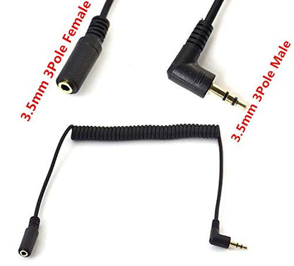 3.5mm Stereo Audio Cable, Haokiang 90 Degree Coiled Spring 3.5mm(1/8") 3Pole Male to Female 1 to 6Ft Audio Aux Extension Cable for Home/Car Stereo,Phone,Headset and More (TRS M/F)
